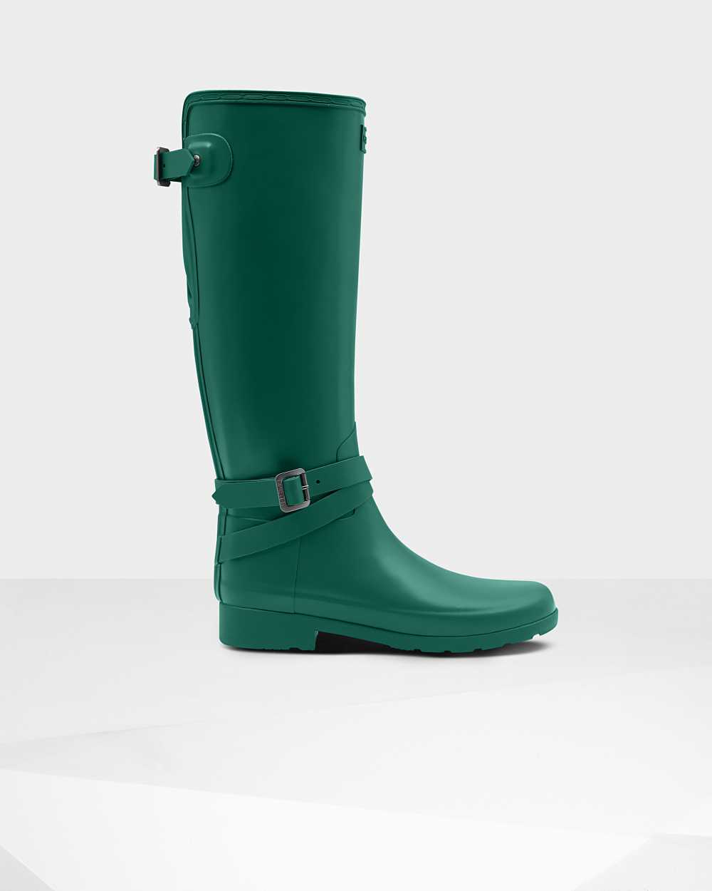 Womens Hunter Refined Slim Fit Adjustable Tall Rain Boots Dark Green | WYLSHK-965